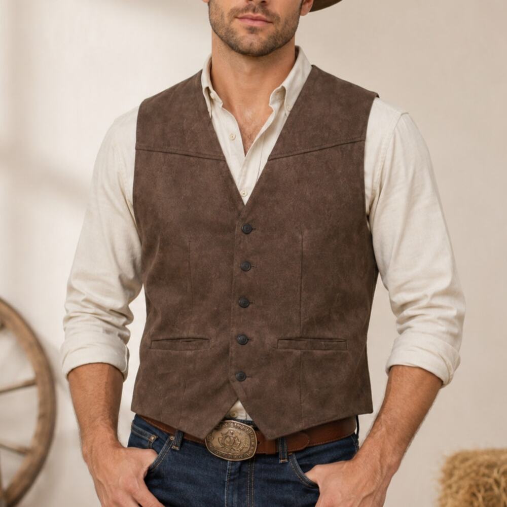 PJ Paul Jones Faux Suede Vest Men's Size M Brown NWT Western Cowboy Steampunk